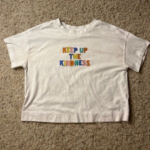 White “Keep Up The Kindness” Crop Top